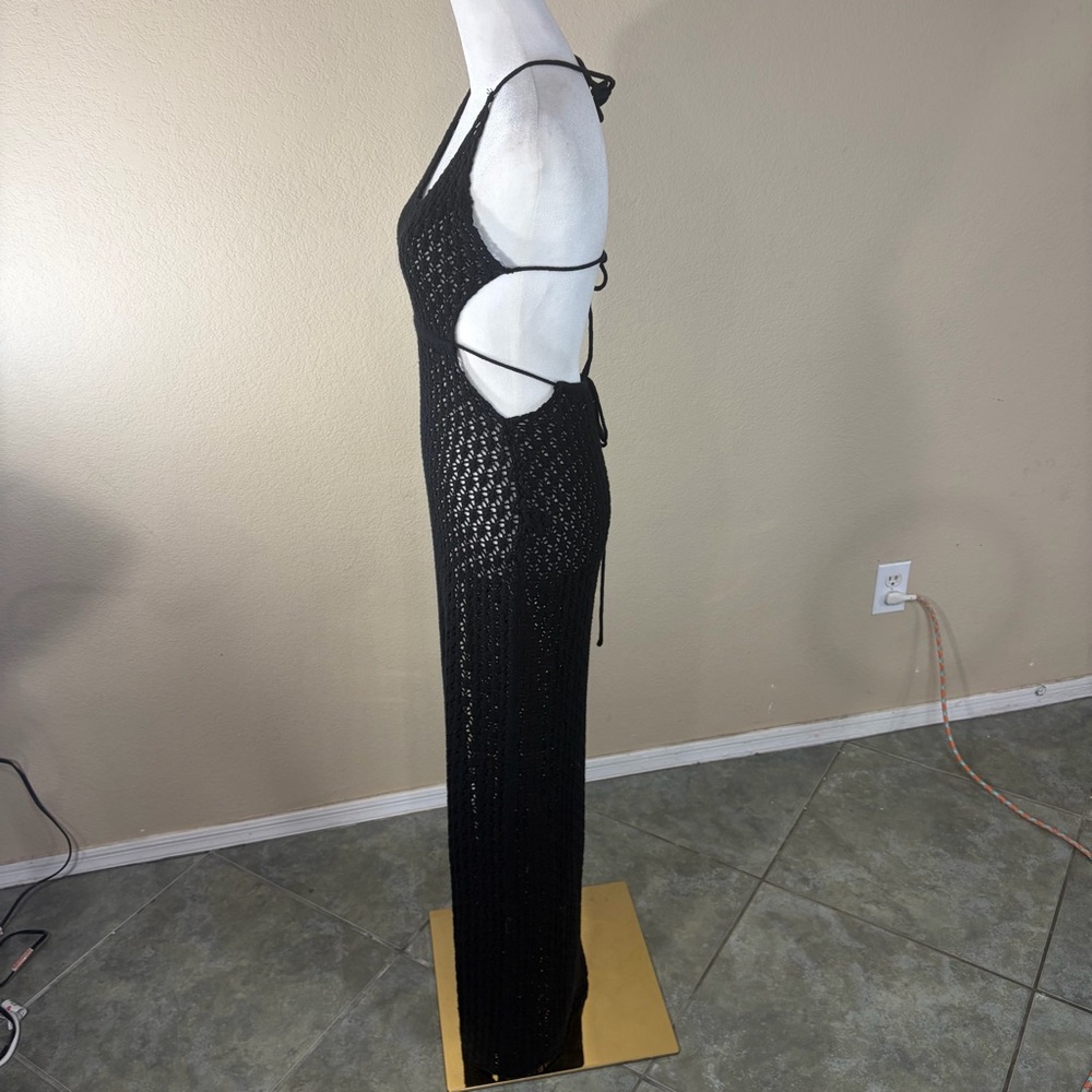 Meshki Malia Cut Out Crochet Maxi Dress Black Sz S Beachy Vacay Honeymoon - Picture 7 of 12